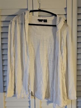 Tahari Lightweight White Hooded Open Cardigan